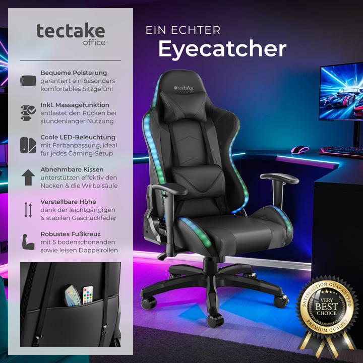 Actual product image tectake Gaming chair Tartaros, LED, massage function