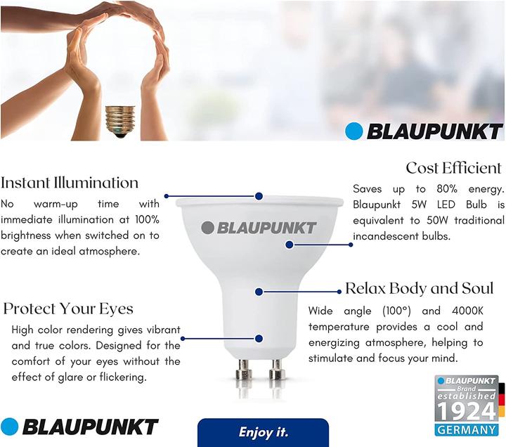 Produktbild Blaupunkt LED GU10 Glühbirne - Strahler - Reflektor - 5W - Naturweiss 4000K - Spotlight - 4-er Pack (GU10, 5 W, 475 lm, 4 x, F)