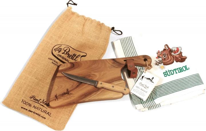Produktbild Das Brettl Alpen Kit Schneidebrett Kit aus Nussholz mit Messer und Tischset