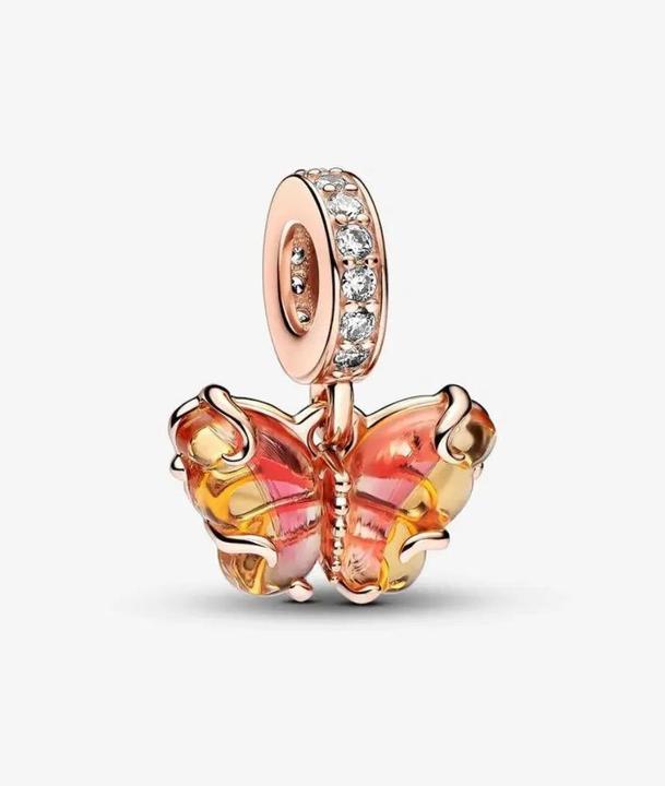 Image du produit Pandora Charm papillon en verre de Murano rose et jaune (Verre)