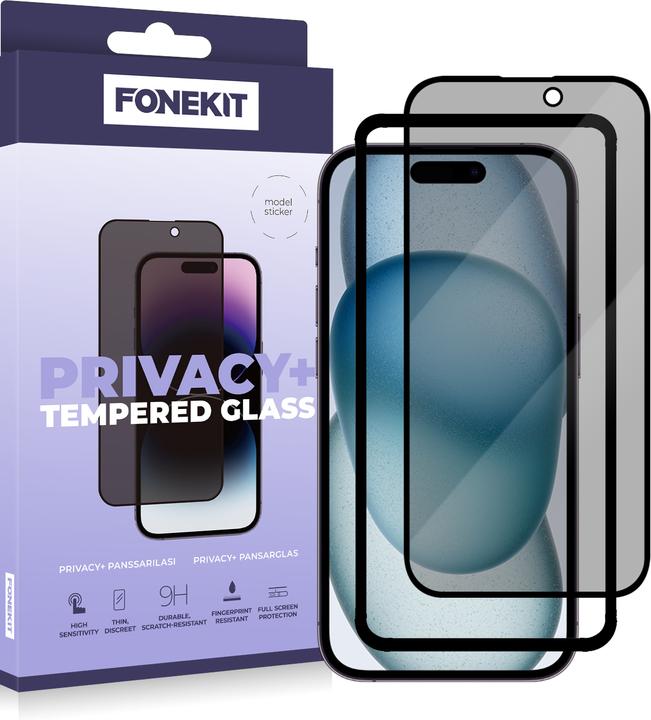 FoneKit Privacy+ Full Cover -panssarilasi, iPhone 15 (1 Piece, Apple iPhone 15)