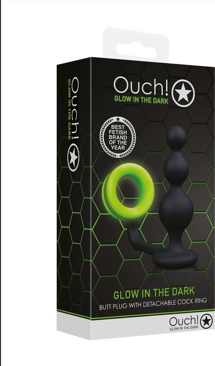 Image du produit Ouch! Beads Butt Plug with Cock Ring - GitD/Black