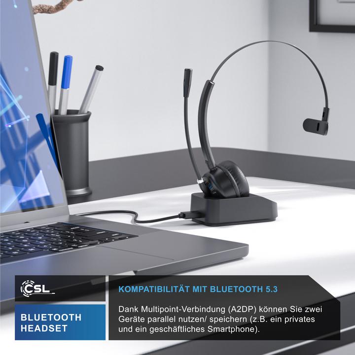 Actual product image CSL Wireless headset, Bluetooth headphones, microphone, charging station, noise cancel, multipoint, BT (Wireless, USB-A)