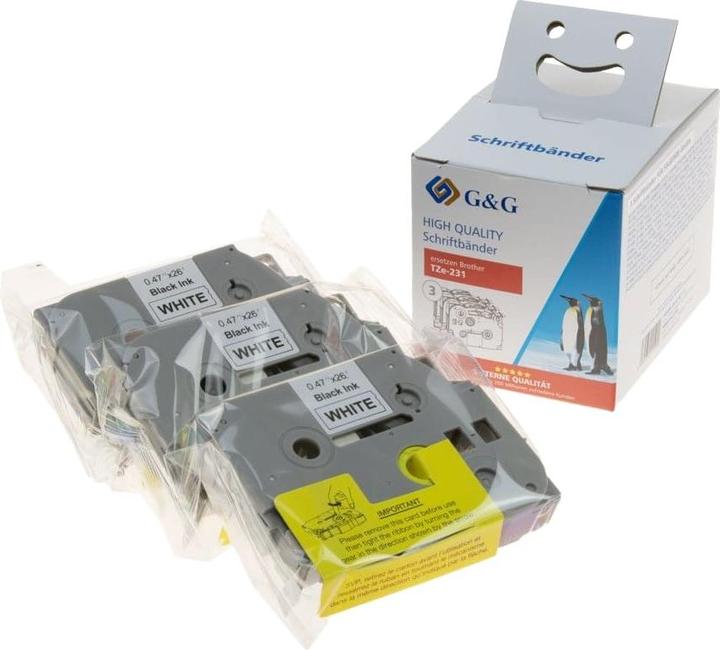 Produktbild Schriftband 3er Set 14978 Kompatibel ersetzt Brother TZe-231 Bandfarbe: Wei (1.20 cm, Weiss)