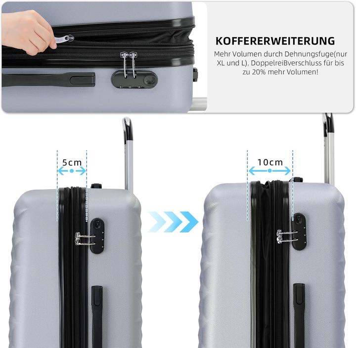 Produktbild Beibye 3-teiliges Kofferset mit Zwillingsrollen (Handgepäck (bis 50l), M (50 - 90l), XL (ab 115l))