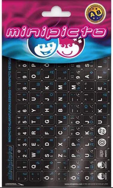 Actual product image Minipicto keyboard stickers EST/RUS, black/blue (KB-UNI-RU02-BLK)