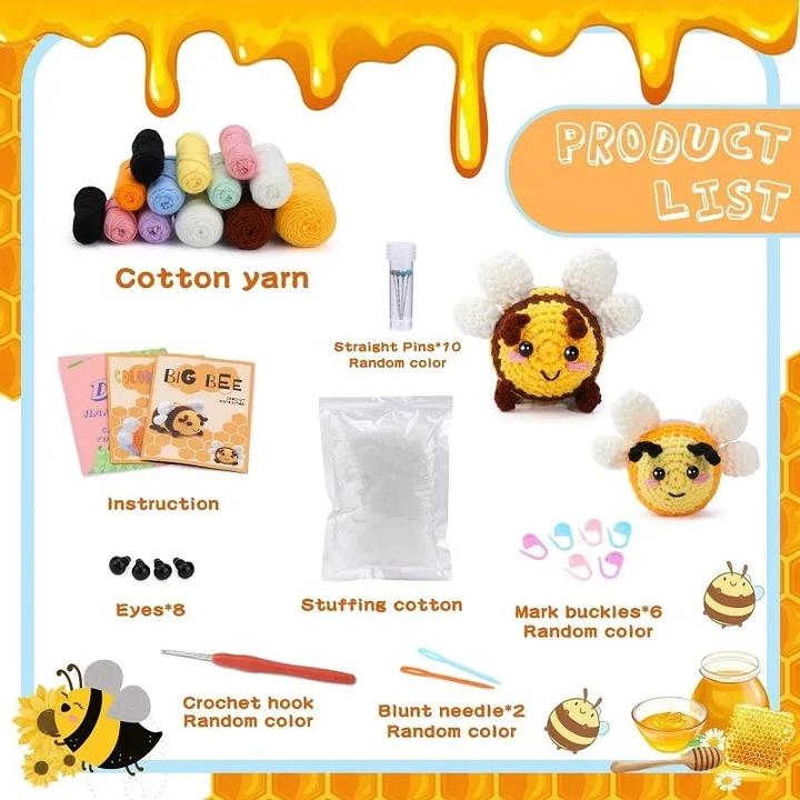 Actual product image Activity Board Little Bee crochet set for beginners with video tutorial cotton knitting yarn yarn plastic needles