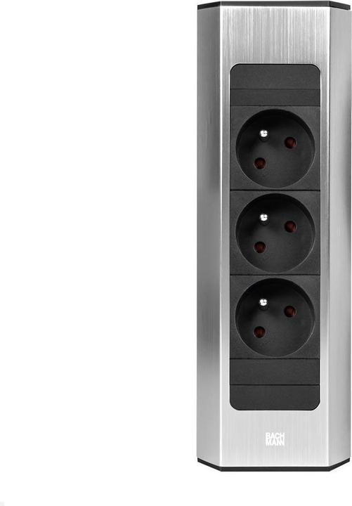 Produktbild Bachmann CASIA 2 3x FR Steckdose UTE (932.001) Edelstahl-Optik, kurz (3 x, CEE 7/3, CEE 7/5, 2 m)