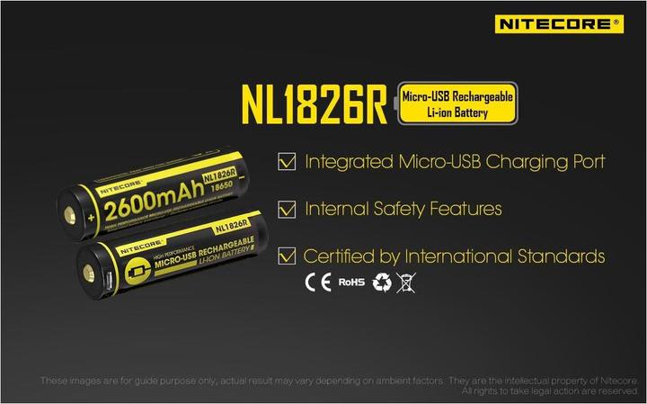 Image du produit Nitecore 18650 Batterie USB 2600mAh NL1826r