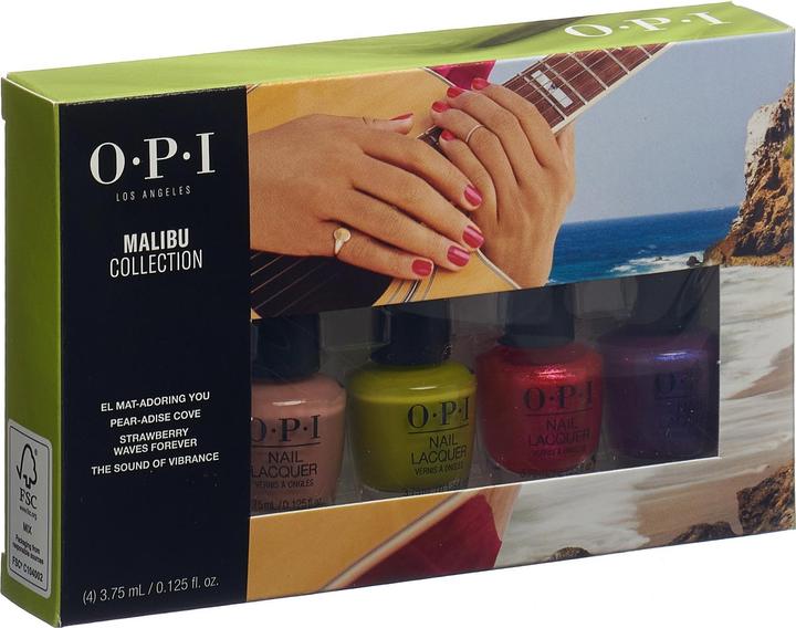 Immagine prodotto OPI Mini lacche per unghie classiche in un set di 4 della collezione Malibu (Verde, Rosa antico, Glitter, Pink, Viola, Smalto per unghie effetto gel)
