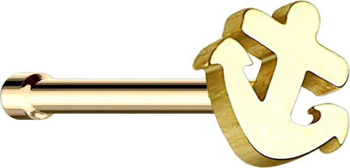 Produktbild Star Piercing Nasenstecker gerade vergoldet mit Anker (ohne Messing, Chirurgenstahl 316L)
