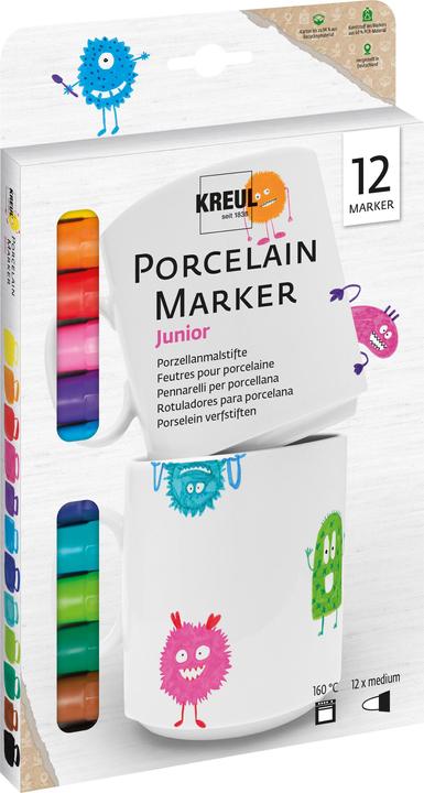Kreul Porzellanmarker "PorcelainPEN easy" Set (Rosa, Braun, Schwarz, Orange, Creme, Gelb, Grau, Violett, Dunkelblau, Dunkelgrün, Hellblau, Kirschrot, 3 mm, 12 x)