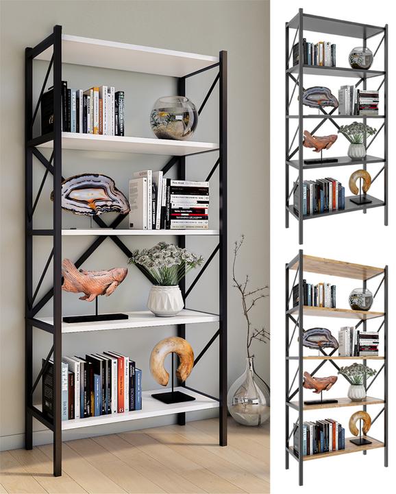 Immagine prodotto VCM Legno Metallo Scaffale Portaoggetti Libreria Libri Decorativi Scaffale Portaoggetti Insasi 5 (66 x 34 x 160 cm)