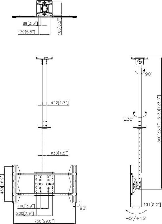 Actual product image Multibrackets Ceilingmount Large Single Black 3000 (Ceiling, 63", 40 kg)