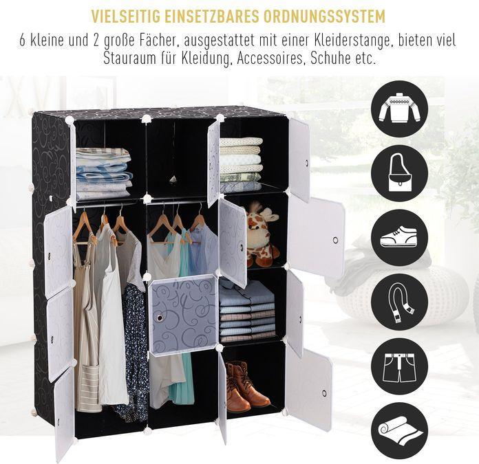 Image du produit Swisshandel24 Penderie DIY Système d'étagères Étagère enfichable Cube Penderie avec tringle à vêtements 2 + 6 (111 x 47 x 145 cm)