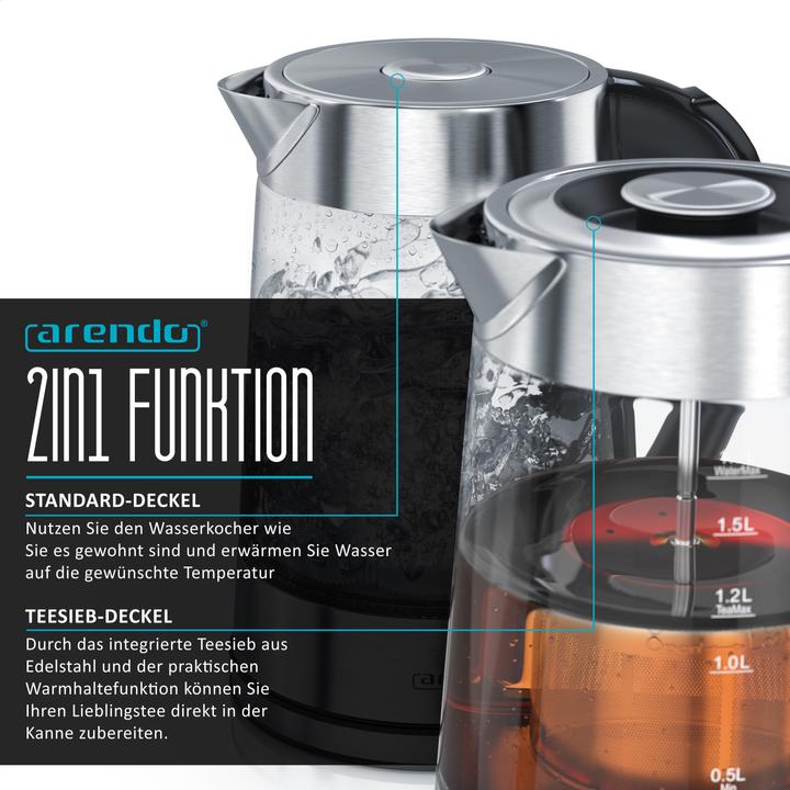 Produktbild Arendo Frühstücks Set, Wasserkocher 1,7l Temperaturwahl, 2-Scheiben Toaster & Eierkocher für 3 Eier, Silber