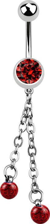 Produktbild Star Piercing Banane silber mit Kette und zwei Kristallkugeln rot (Chirurgenstahl 316L, ohne Messing)