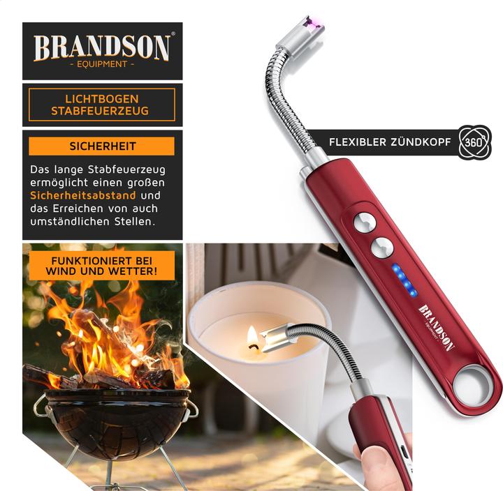 Image du produit Brandson Briquet électrique, briquet à arc, allume-bougie, rechargeable par USB, pour bougies, barbecues