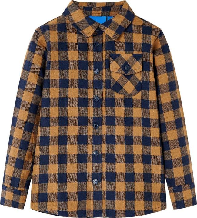 Actual product image VidaXL Children's shirt checked pattern cognac and blue 116,Material: 80 (116)