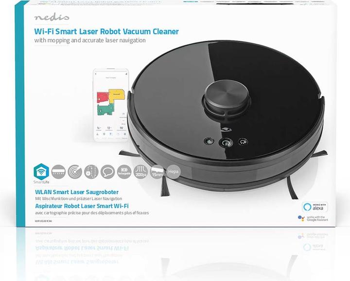 Produktbild Nedis WIFIVCL001CBK- Robotický Vysavač | Laserová navigace | Wi-Fi | Kapacita Sběrné Nádrže: 0.6 l (Saugwischroboter)