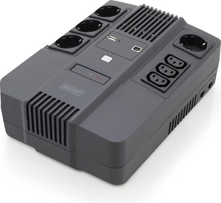 Produktbild Digitus All-in-One USV, 600VA/360W, LED x1, 4x CEE 7/7,3x IEC C13, USB (600 VA, 360 W, Line-Interaktiv USV)
