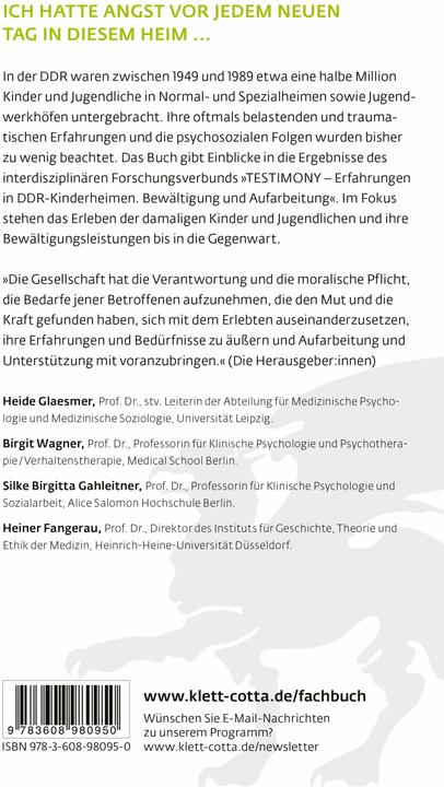 Actual product image Ehemalige Heimkinder der DDR (German, Birgit Wagner, Heiner Fangerau, Heide Glaesmer, Silke Birgitta Gahleitner, 2023)