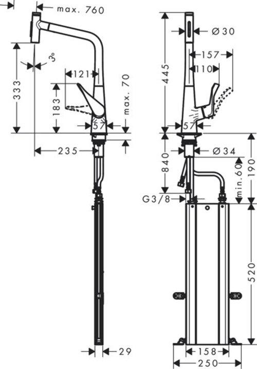 Actual product image hansgrohe METRIS SELECT sink mixer 320, 5, with sBox, pull-out spray, stainless steel look