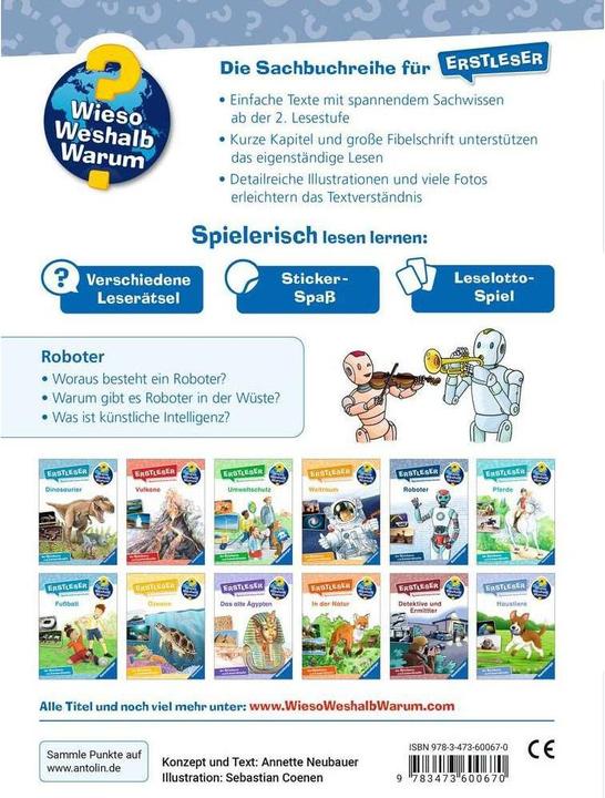 Produktbild Ravensburger Wieso? Weshalb? Warum? Erstleser, Band 14: Roboter (Deutsch, Annette Neubauer, Sebastian Coenen, 2024)