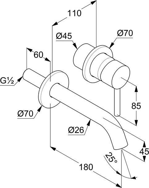 Actual product image Kludi BOZZ concealed two hole wall mounted basin mixer, spout 18 cm