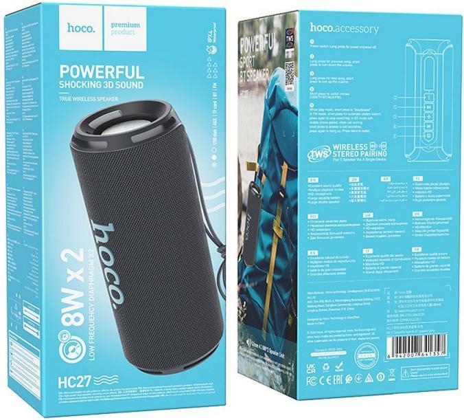 Actual product image Hoco HC27 Soundful Portable speaker Blutooth/ FM/ TF card/ USB memory stick/ AUX 2 x 8 W Grey (2 h, Battery operated)