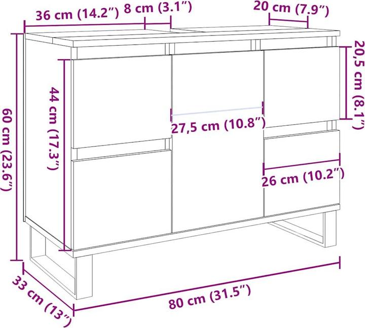 Produktbild VidaXL Waschbeckenunterschrank Unterschrank Badschrank Betongrau Holzwerkstoff (80 x 33 x 60 cm)