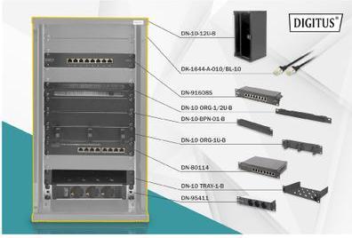 Produktbild Digitus Netzwerk-Set 254 mm (10") - 12HE, 312 x 300 mm (B x T) (5.71 HE, 10 Zoll Rack)