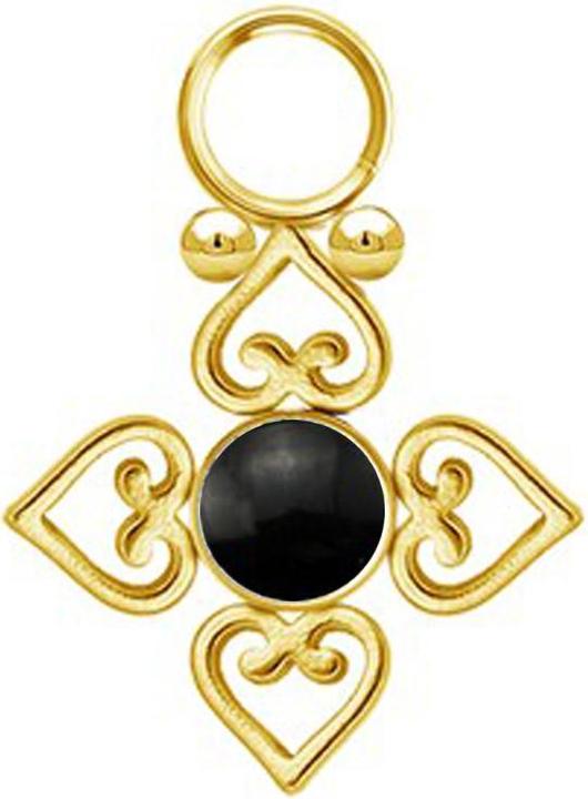 Produktbild Star Piercing Anhänger vergoldet schwarzer Onyx Stein vier filigrane Herzen (Mineralisch, ohne Messing, Chirurgenstahl 316L)