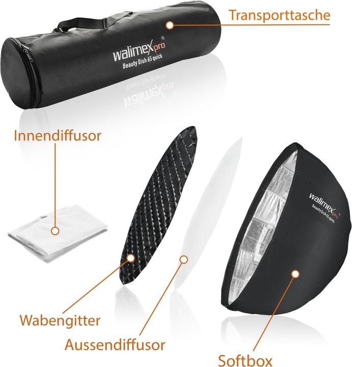 Produktbild Walimex pro pro Studio Line Beauty Dish QA65 + Softboxadapter Elinchrom (Beauty Dish, 65 cm)