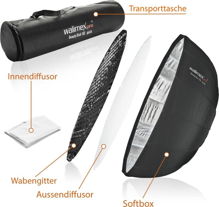 Image du produit Walimex pro pro Studio Line Beauty Dish QA105 + adaptateur pour boîte à lumière Aurora/Bowens (Beauty Dish, 105 cm)