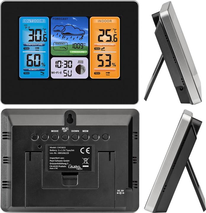 Immagine prodotto Casativo Stazione meteorologica wireless WLAN con sensore esterno, display a colori e orologio