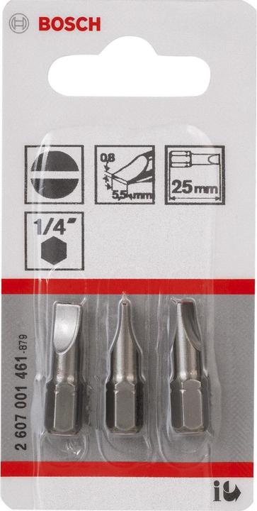 Actual product image Bosch Professional Zubehör Screwdriver bit extra-hard S 0.8 x 5.5, 25 mm, pack of 3 (0,8 x 5,5)