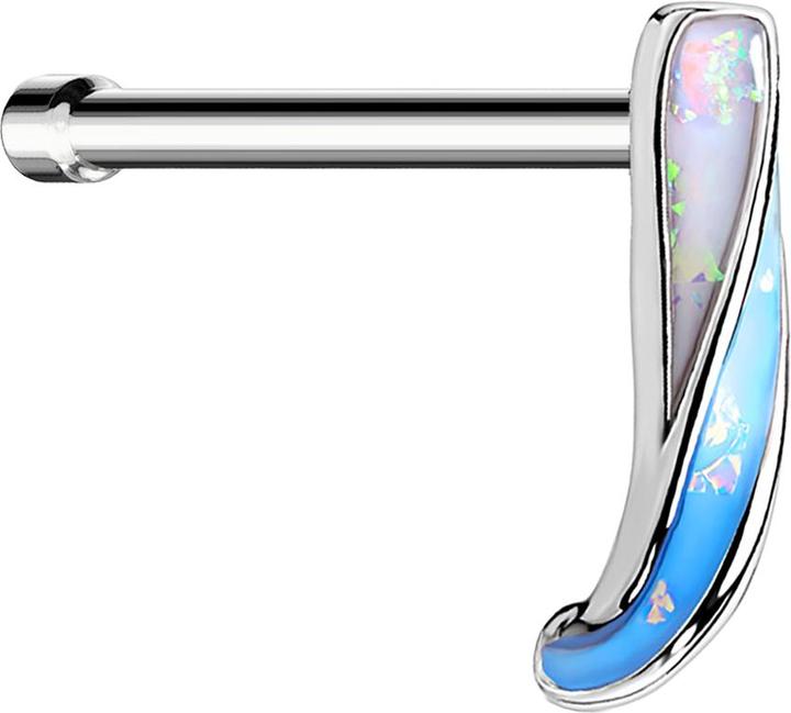 Produktbild Star Piercing Nasenstecker gerade silber Opal Glitter verdreht blau (Chirurgenstahl 316L, Messing)