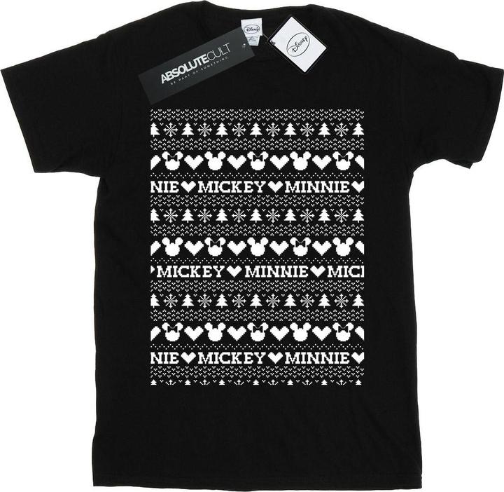 Actual product image Disney Womens/Ladies Mickey And Minnie Christmas Fair Isle Cotton Boyfriend T-Shirt (3XL)