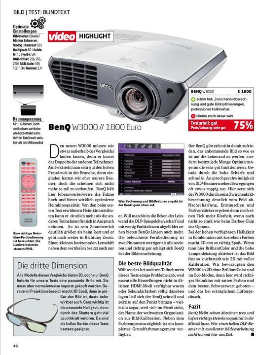 Produktbild BenQ W3000 (Full HD, 2000 lm)