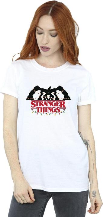 Actual product image Netflix Womens/Ladies Stranger Things Demogorgon Christmas Lights Cotton Boyfriend T-Shirt (XL)