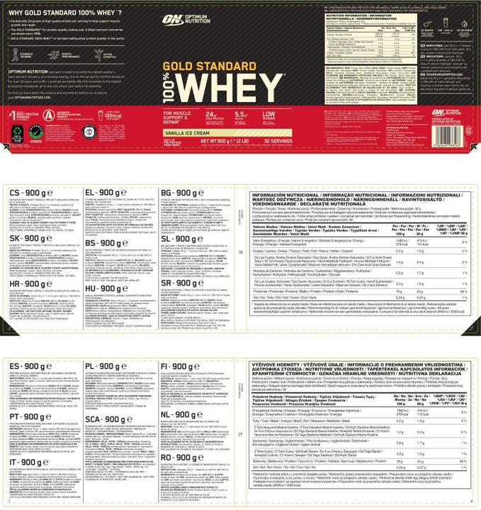 Nutritional values and ingredients Optimum Nutrition 100% Whey Gold Standard (Cookies and Cream, 1 pcs., 908 g)