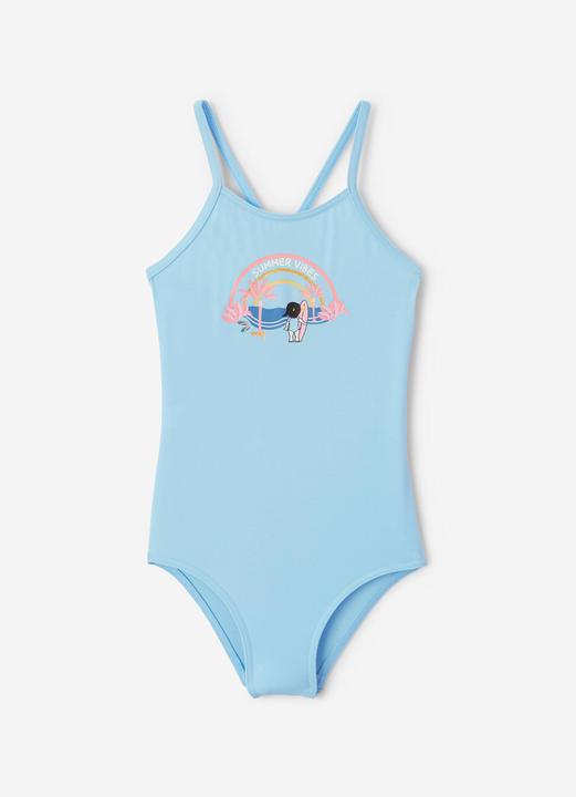 Actual product image Olaian Badeanzug Surfen Mädchen Hanalei Summer Vibes hellblau (122)