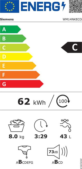 Energie-Label Siemens WM14NKECO (8 kg, Links, EU-Stecker)