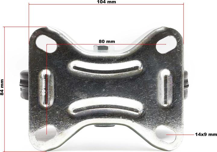 Actual product image Wiltec Set of 2 Solid-rubber Fixed Castors, Transport Rollers 100mm w/Metal Rim, Mounting Plate, 70kg/Roll