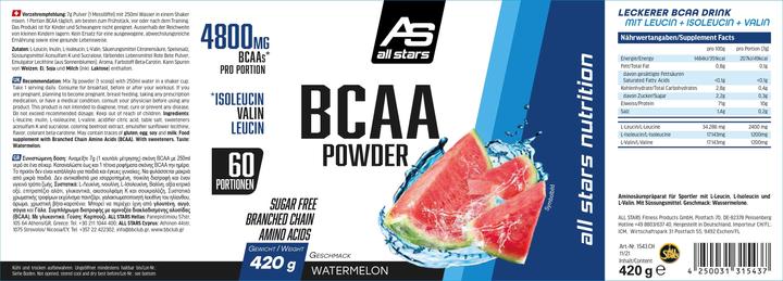 Valeurs nutritives et ingrédients All Stars Poudre BCAA (Pastèque, 1 pcs, 420 g)
