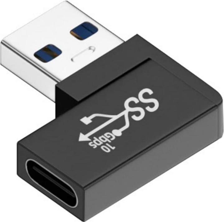 Actual product image PowerGuard USB-A to USB-C 90 degree angle left adapter (male/female) (USB 3.1)