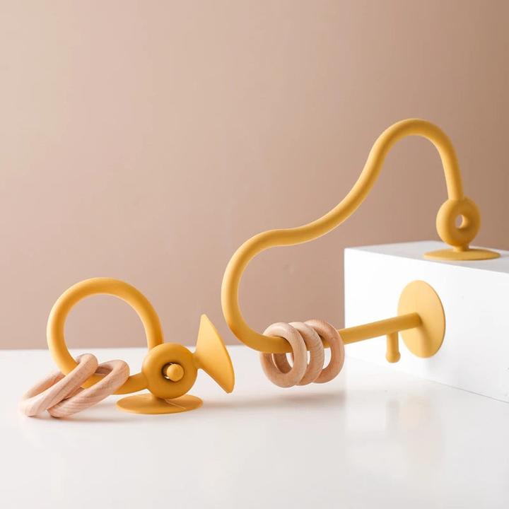Activity Board Children's wooden ring soft BPA free silicone teether toy toddler teething chewing