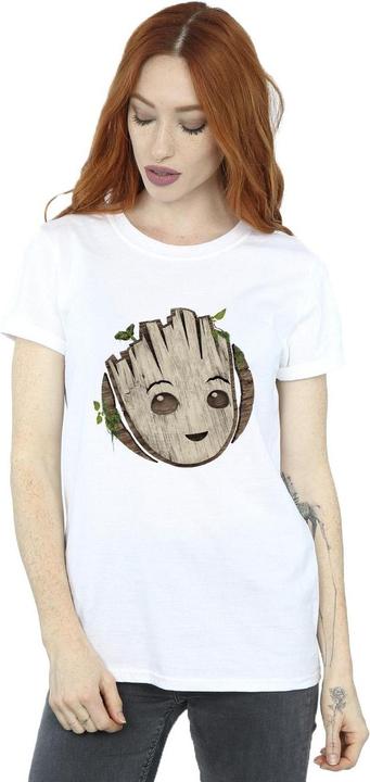 Actual product image Womens/Ladies I Am Groot Wooden Head Cotton Boyfriend T-Shirt (M)