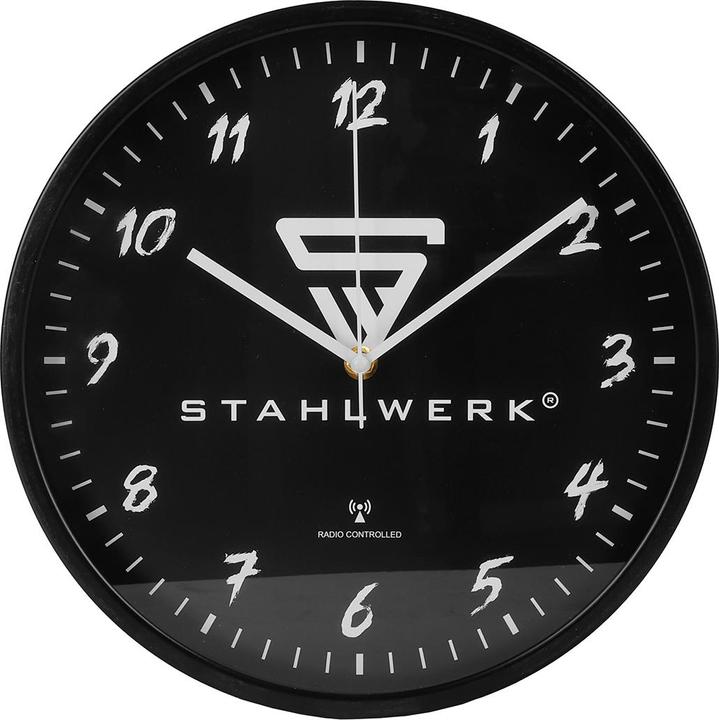 Immagine prodotto Stahlwerk Orologio da parete 30 cm nero da officina con cassa in alluminio Movimento RCC (30 cm)